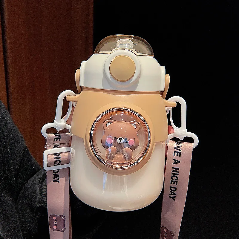 Adorable Kawaii Cartoon Kids Water Bottle with Straw - Large Capacity 820ml