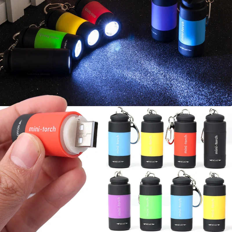 

Mini Keychain Pocket Torch Usb Rechargeable Led Light Flashlight Lamp Outdoor Camping Portable Waterproof Hiking Flashlight