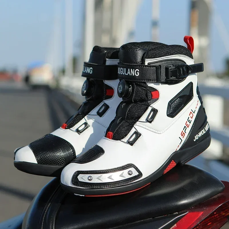 Men Leather Motos Breathable Anti Slip Wear-resistant Riders Ankle Length Motorcycle Boots
