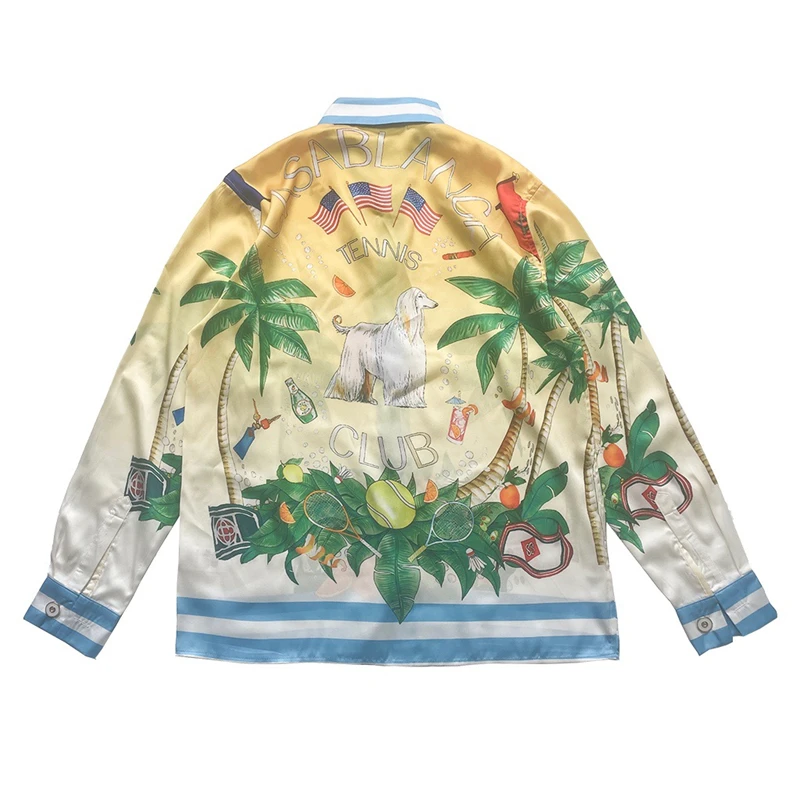 

23SS Top Quality Silk Casablanca Tennis Club Shirt Men Women Coconut Tree Hawaii Beach Shirts Lil Peep