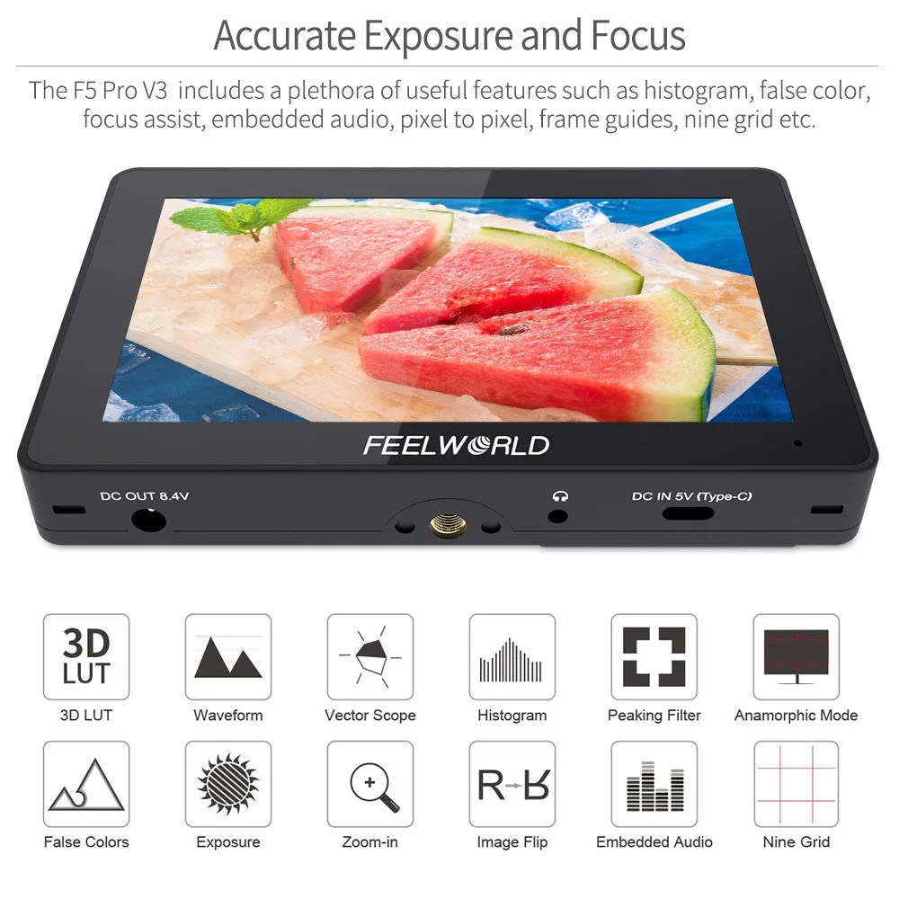 FEELWORLD F5 Pro V3 5.5 Inch Camera Field Touch Monitor for Camera DSLR 3D LUT IPS 4K HDMI-compatible Wireless transmission