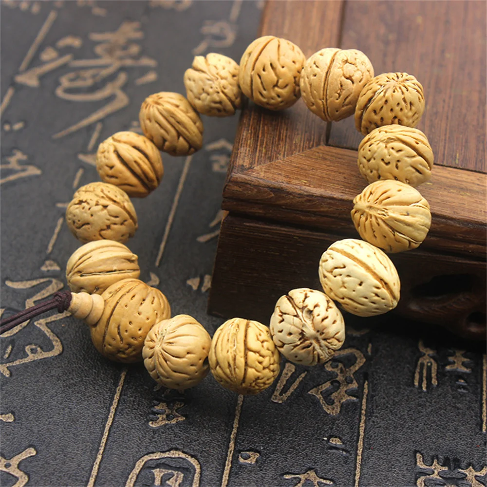 

15mm Tibetan Natural Wild Mountain Walnut Beads Bracelet Buddhist Buddha Meditation Accessories Healing Energy Lucky Charm