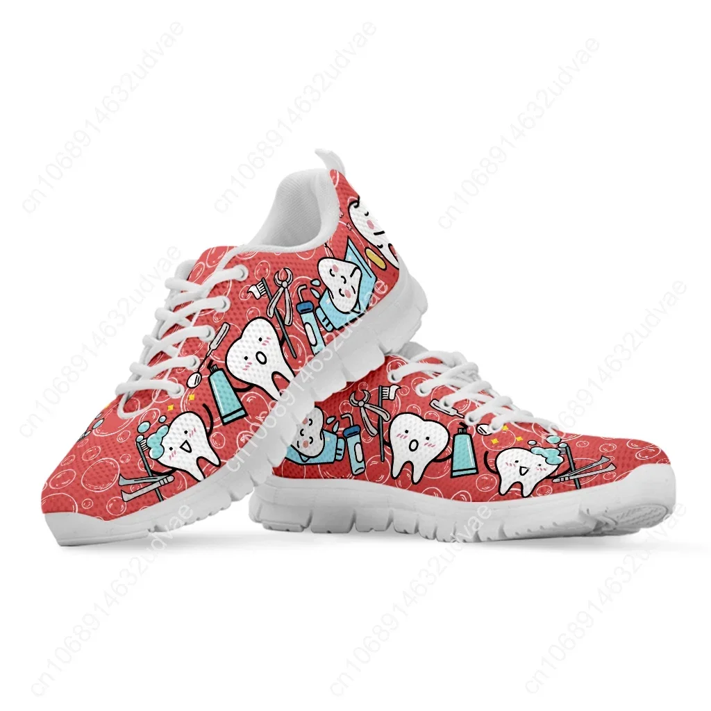 Pink Dental Teeth Prints Casual Women Shoes Flats Sneakers Air Mesh Comfortable Ladies Footwer Cartoon Zapatos Mujer