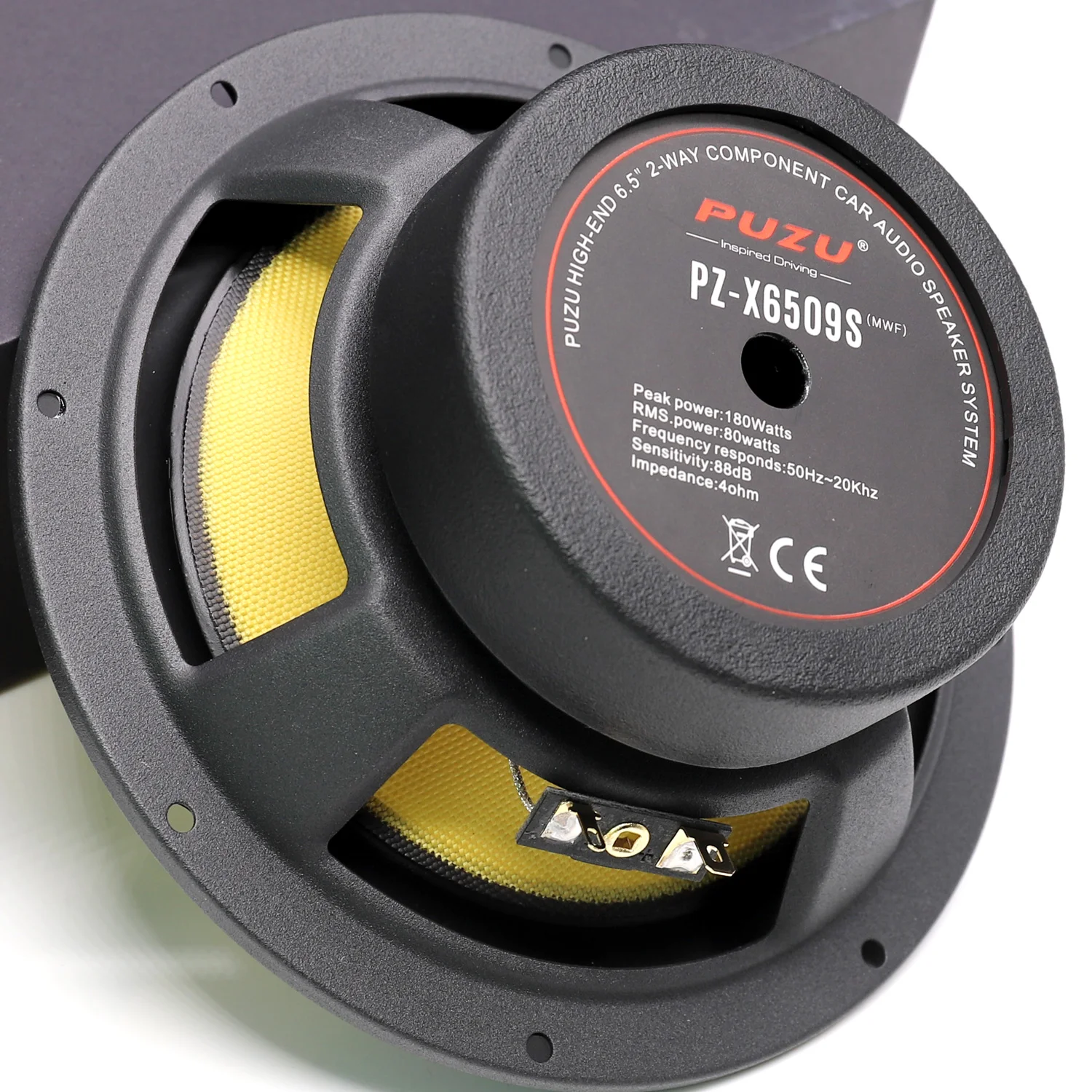 PUZU PZ-6509S 6.5 Inch Glass Fiber Sound Cone Car Audio Two Frequency Set Speaker 180W Maximum Output Power