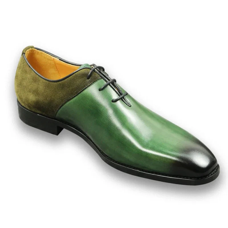 Green Classic Men Shoes Leather Formal Casual Wedding Party Lace Up Oxfords Big Size Suede and Split Leather Footwear For Males