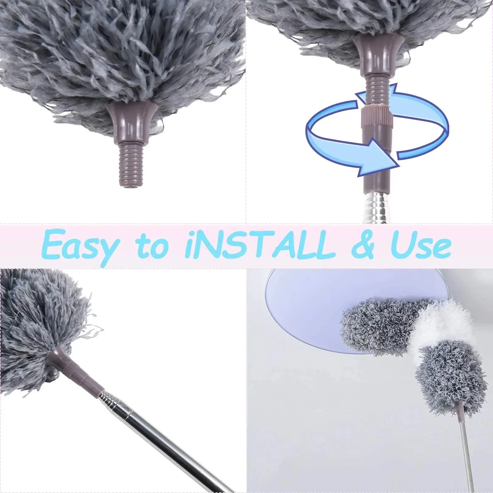 Microfiber Dust Brush Multifunctional 250 cm Telescopic Washable Duster Long Extendable for Spider Web Remover Dust Cleaning