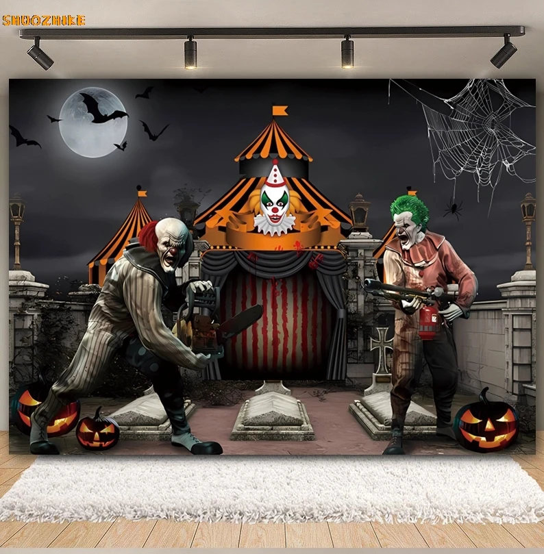 Horror Zirkus Halloween Hintergrund 2,7x1,5 M – Gruseliges Clown Banner Für Party