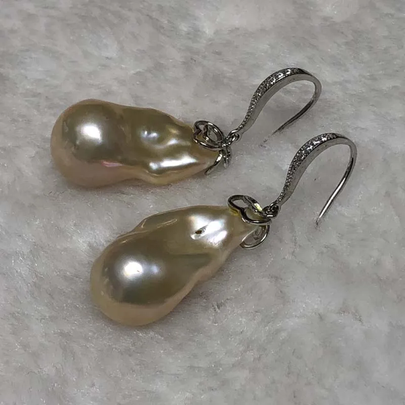 ELEISPL JEWELRY 12.5-13X25mm Baroque Drop FW Pearl Dangle Earring Hook #230030-5