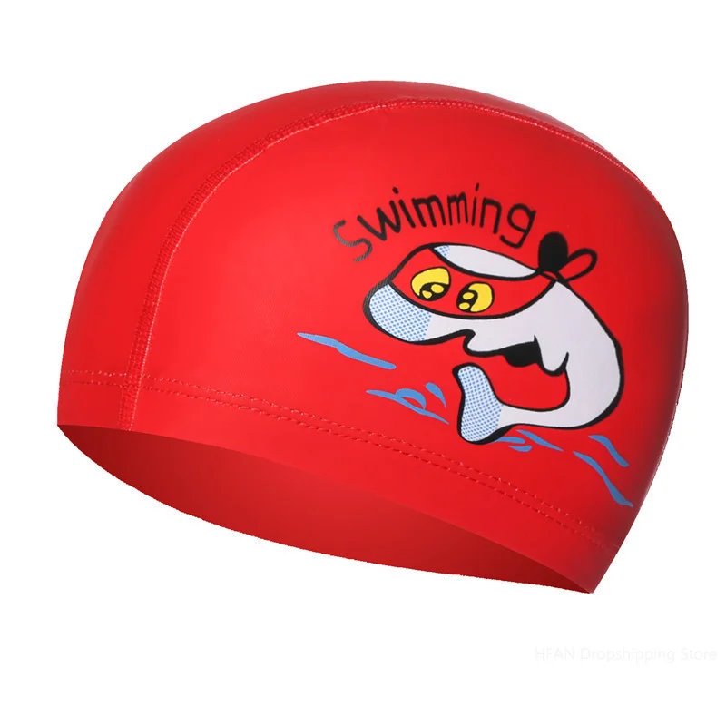 Kids Children Swimming Cap Waterproof PU Fabric Cute Cartoon Animal Dolphin Protect Ears Long Hair Boys Girls Swim Pool Caps Hat