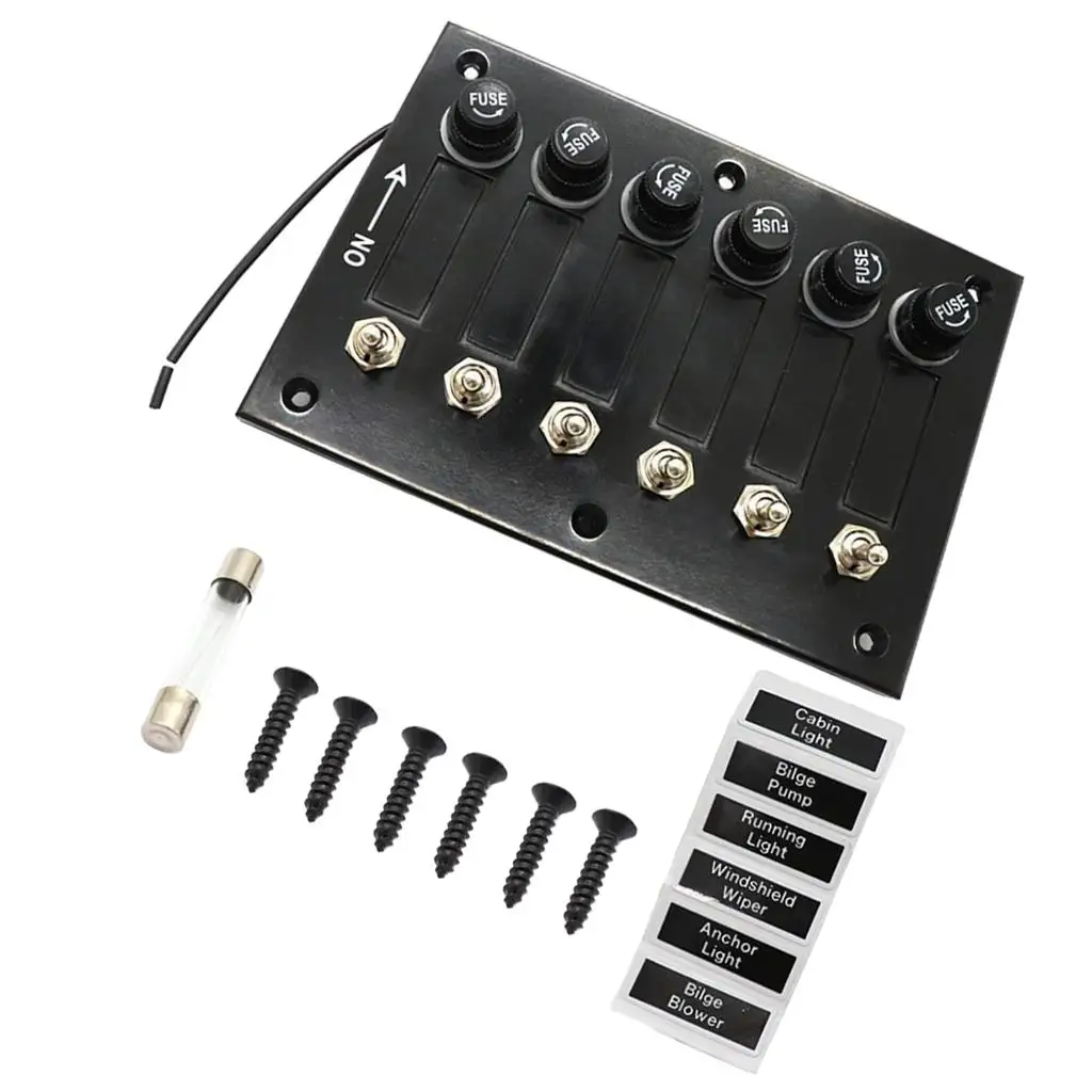 6 Gang Toggle/Rocker Switch Panel 5A Fuses DC 12/24V Marine Boat RV Yacht Camper Truck Trailer ABS Waterproof