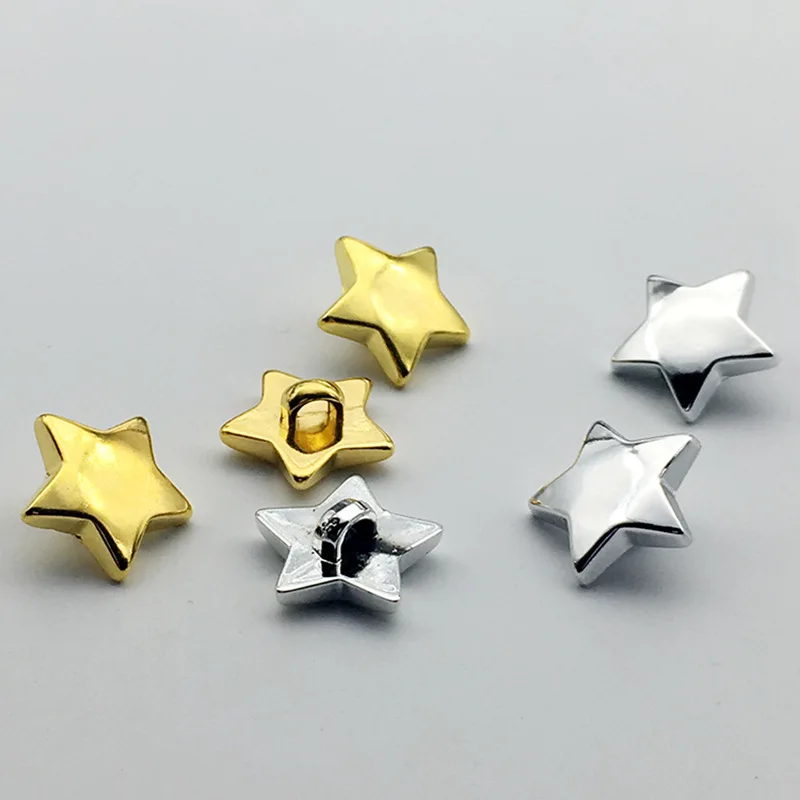 50pcs 12.5mm Acrylic Shiny Metallic Star Shank Buttons Sewing DIY Garment Accessories Silver/Gold 3