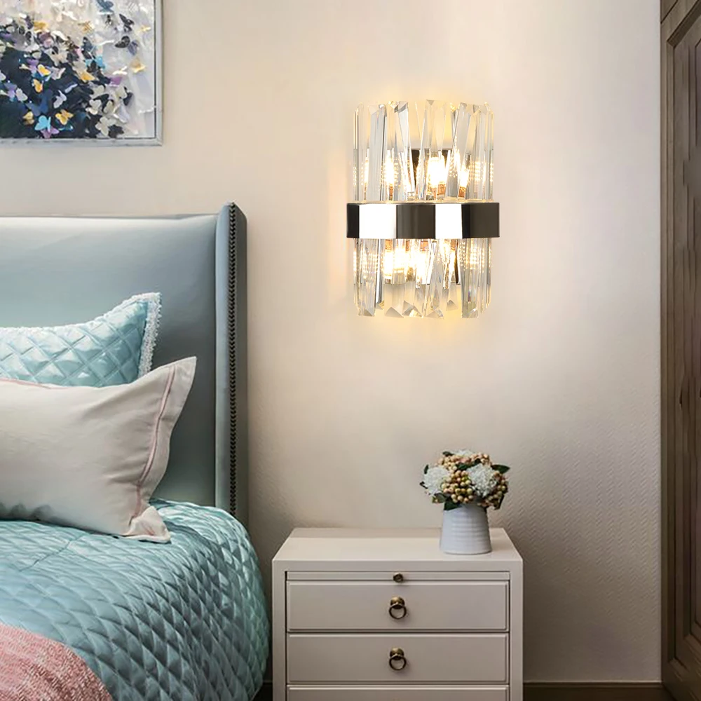 

Modern LED Crystal Wall Sconces High Quality Chrome Gold Black Wall Lamps For Bedroom Bedside Lighting Home Decor Light Fixtures