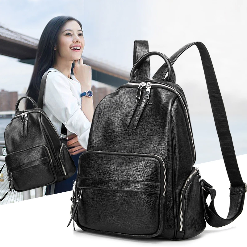 Fashionable And High-quality Leather Lychee Grain Backpack New Simple And Casual Versatile Large Capacity Computer Bag For Women