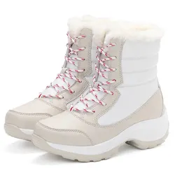 Women's Waterproof Platform Heel Ankle Boots - Warm Plush Winter Snow Shoes - 38 (Beige)
