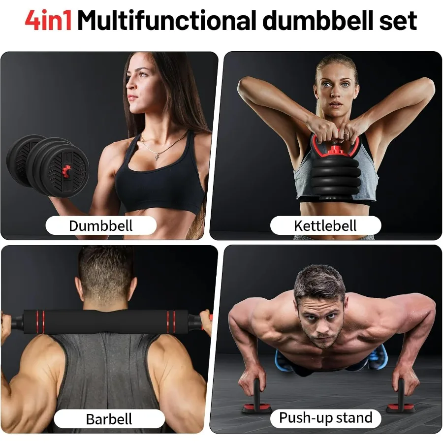 Adjustable Dumbbell,40lbs (20lbs*2) Dumbbells Set, 4-in-1 Free Weights for Women/Men Workout Equipment Used as Barbell/Kettlebel