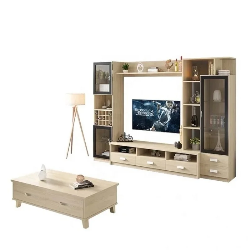 

custom，Factory Living Room Furniture MDF Melamine Laminated New Design Coffee Table TV Stand Cabinet