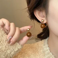 Imitation Pearl Double Side Round Beaded Earrings For Women Maillard Color Simple Cute Winter Statement Earrings 2024 Jewelry - Image 2