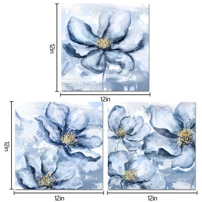 

3 шт. абстрактные цветы, настенная Картина на холсте, печать синих цветов, плакат, современный стиль, картина, гостиная, домашний декор