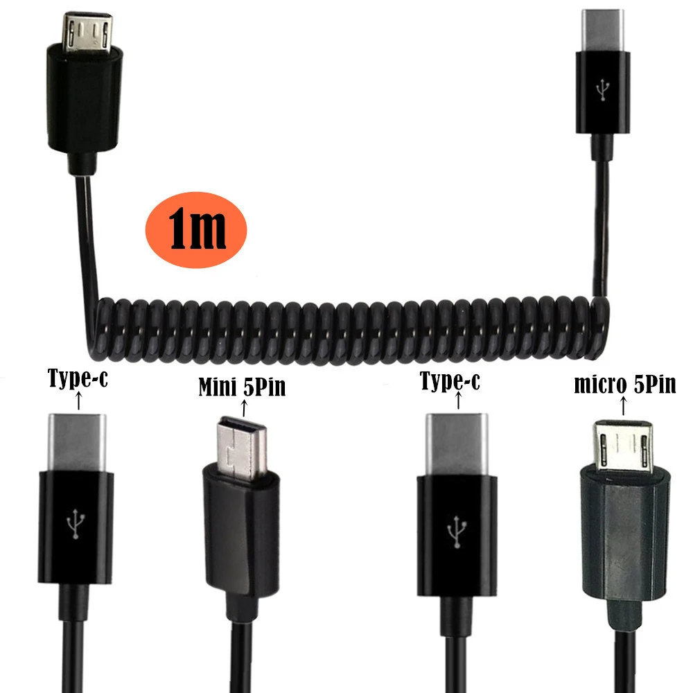 Spirale a spirale USB 3.1 tipo C maschio a USB 2.0 Micro 5pin e Mini USB  cavo elastico a molla 1m 3m| | - AliExpress