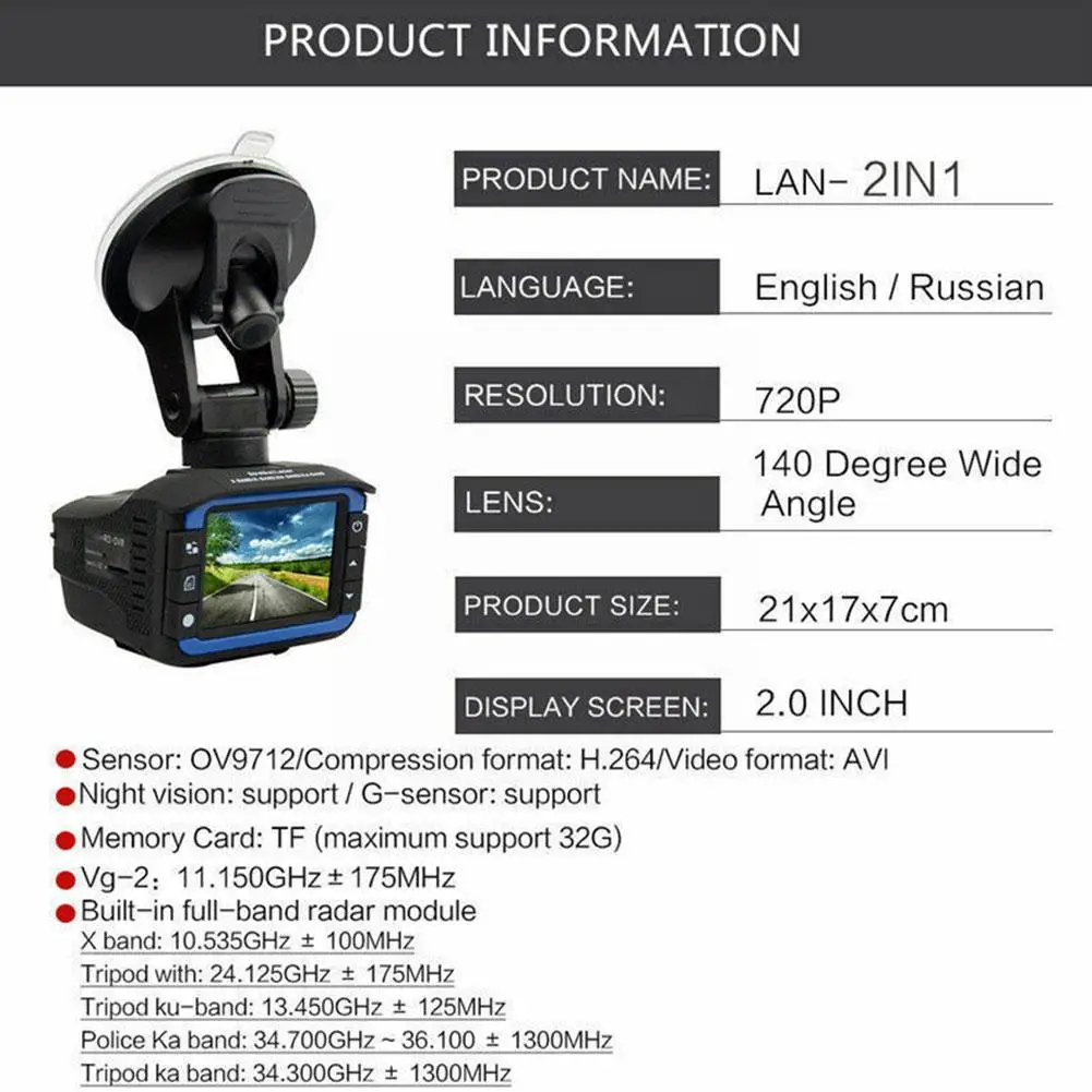 Dash Cam Car DVR Camera 2 In 1 Radar Dash Camera Video Tachograph Traffic Warnin Device Russian For Outdoor Personal Decora Q8I5