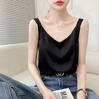Silk Camisole Ladies Summer Suit Inside V-Neck Satin Bottoming Vest 2025 Thin Loose Sleeveless Sling Silk Tops Small Shirt Trend 6