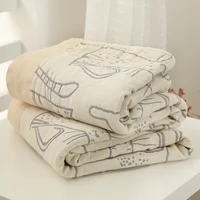 WASART Pure cotton twel muslin quilt blanket cartoon cat print luxury double bed summer bedspread thin duvet king size bedding 6