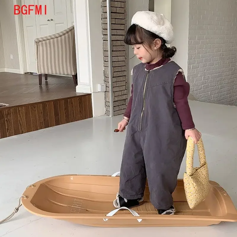 Children's Jumpsuit Plus Velvet Thicken Winter Warm Trousers Kids Girls Fleece-lined Pants Boys Fashion Cargo Overalls rompers baby trousers cotton pants baby leggings