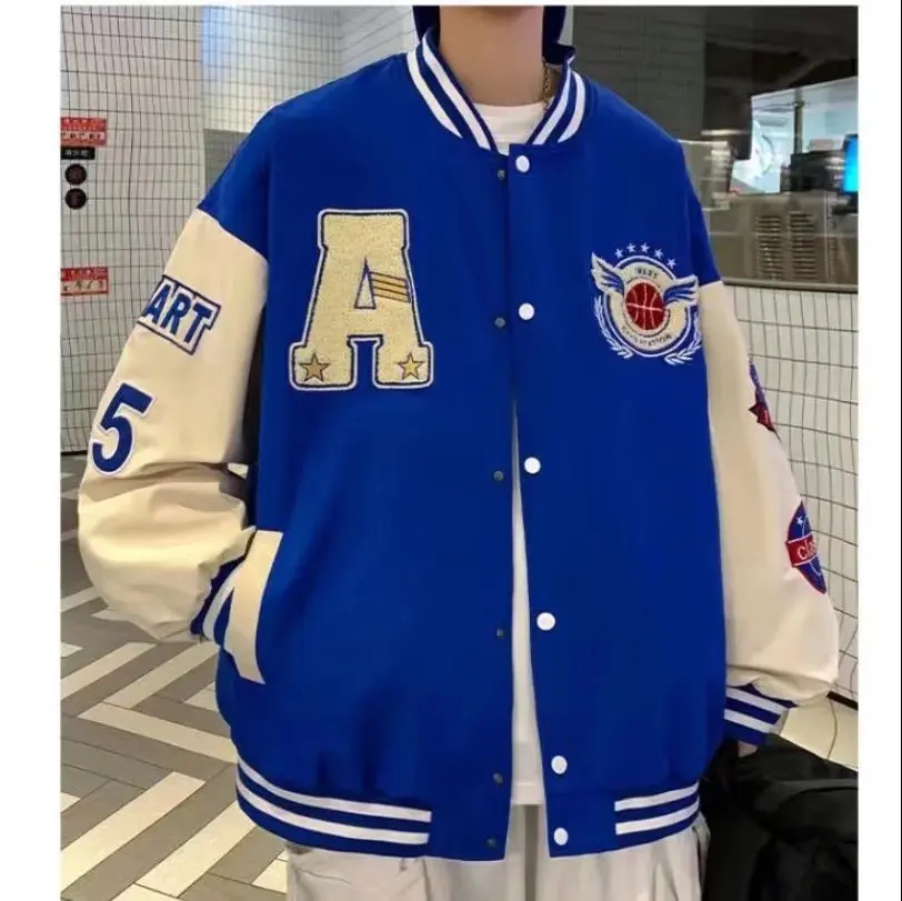

American Letter Towel Embroidered Jacket Coat Men's Y2K Street Hip-Hop Retro Baseball Uniform Couple Casual Bomber Jacket Tops
