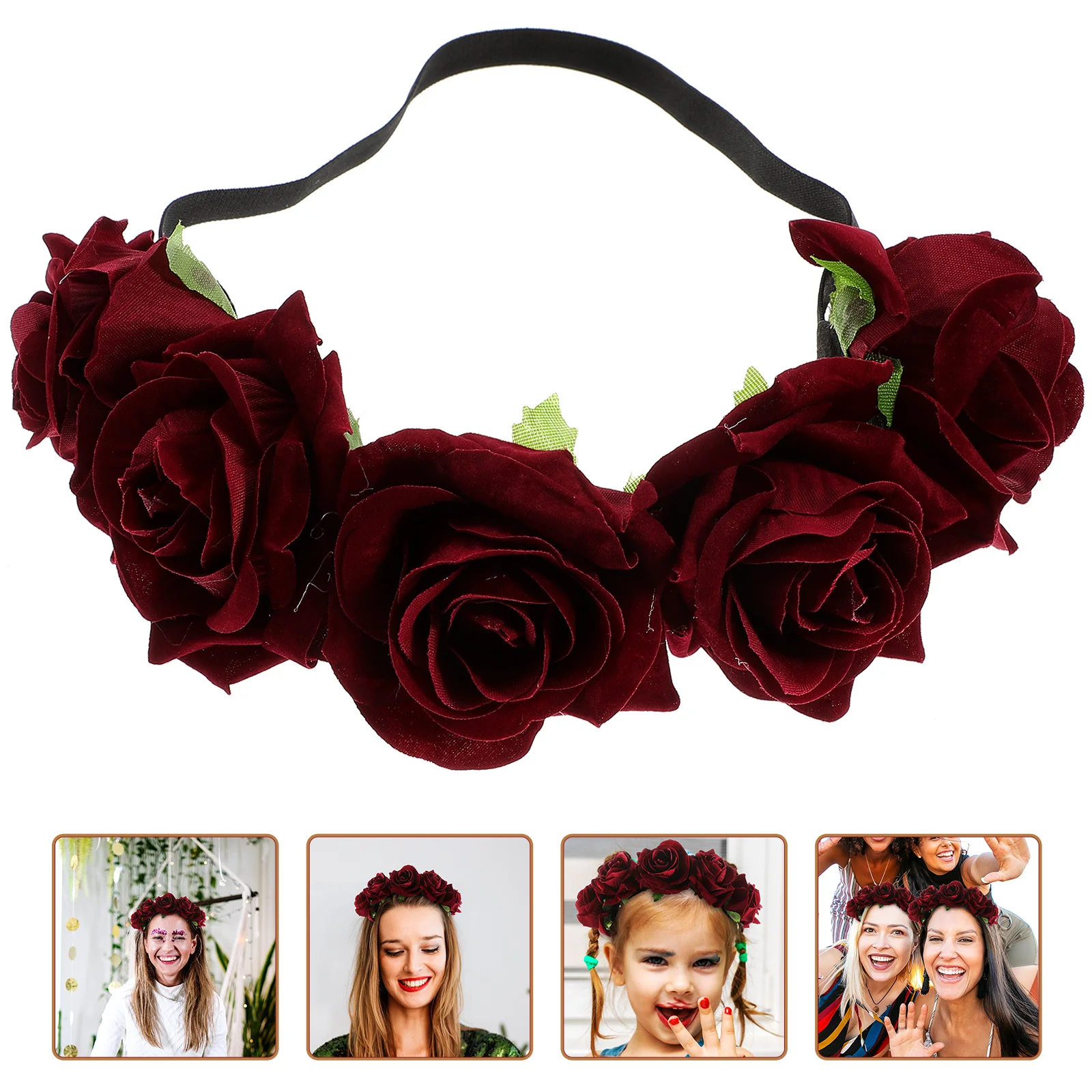 

Rose Flower Headband Rose Floral Crown Floral Headpiece Red Floral Hairband Hair Accessory for Holiday Wedding ( 7cm )