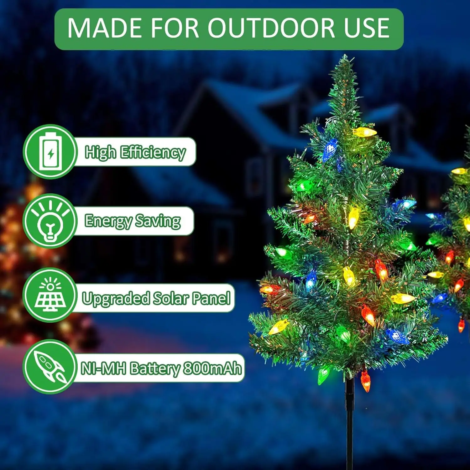 Upgraded 4-Pack Solar Christmas Garden Stake Lights, Decorative Xmas Tree Solar Christmas Yard Stake Outdoor Waterproof Pathway