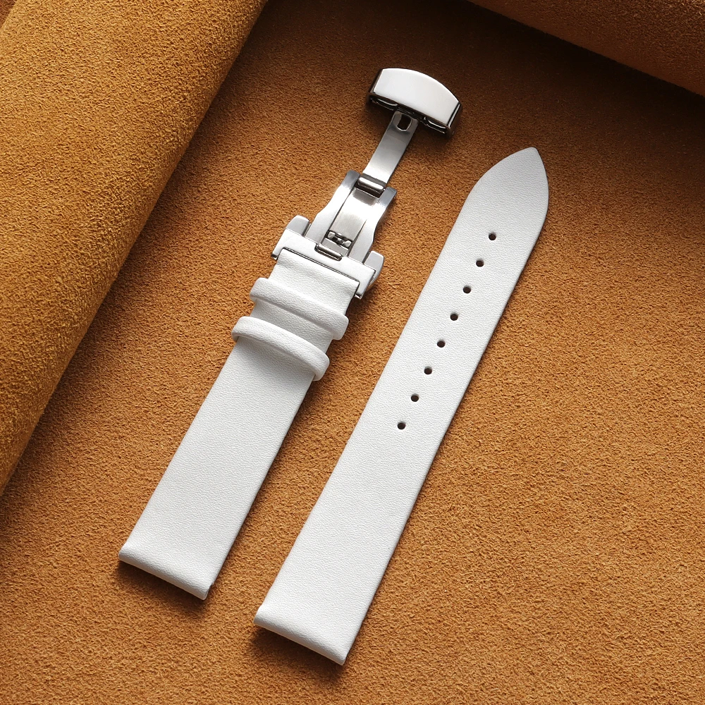 Sleek Genuine Leather Watch Band with Butterfly Buckle