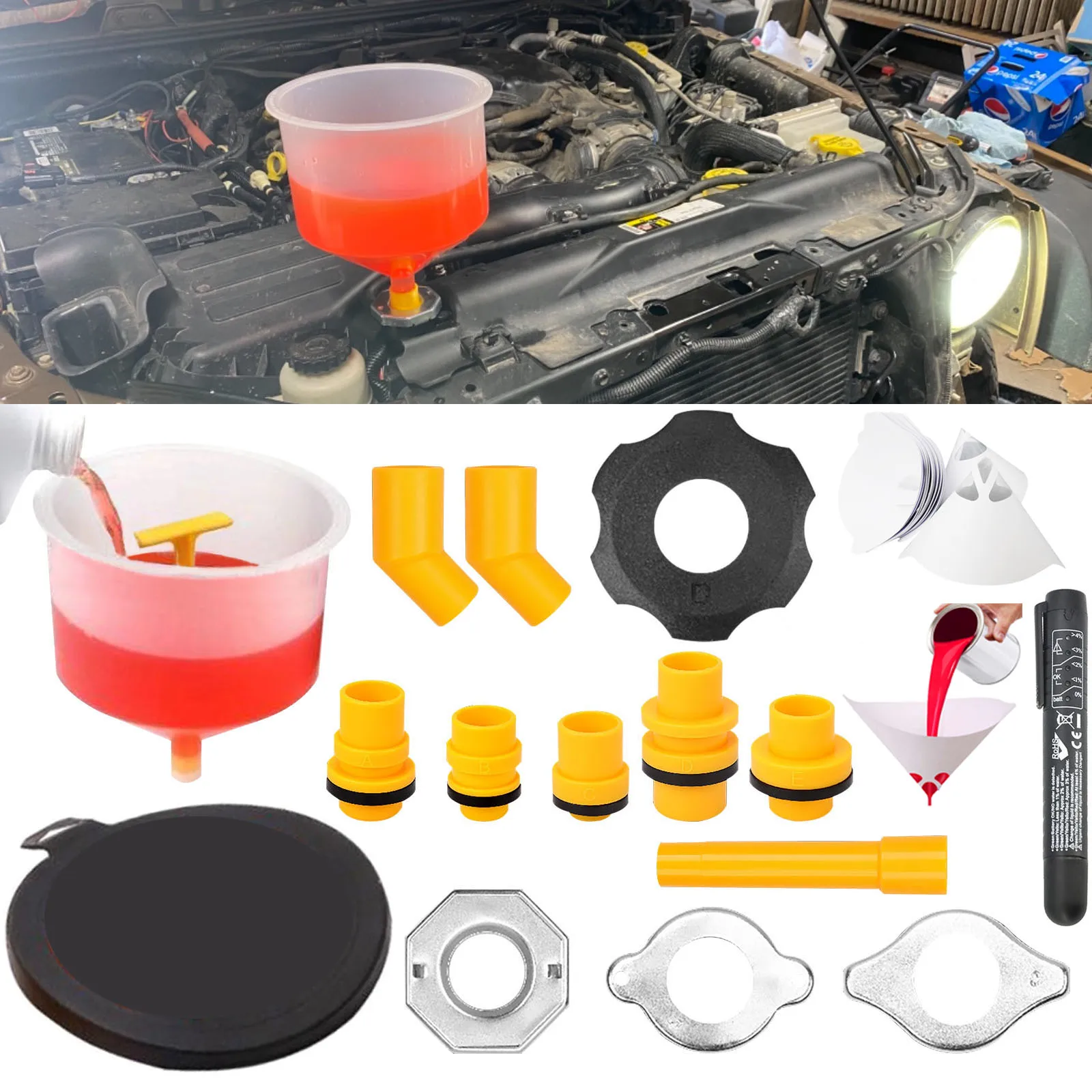 Coolant Filling Funnel Kit with Adapter Automotive Antifreeze Bleeder for  Universal Vehicles Radiator Coolant Filling Funnel Kit - AliExpress