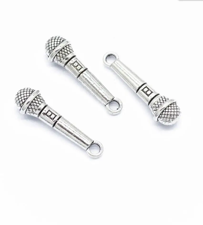 60pcs Charms Microphone 24x7mm Tibetan Bronze Silver Color Pendants Antique Jewelry Making DIY Handmade Craft F0227