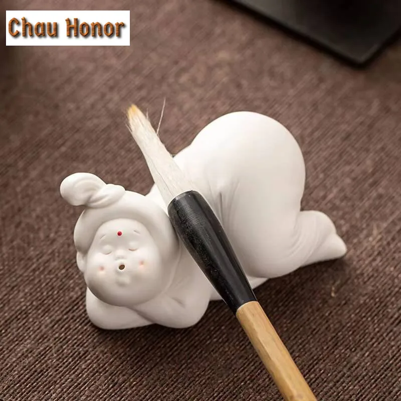 Exquisite White Porcelain Boutique Kiki Tea Pet Ornaments Handmade Sculpture Crafts Home Censer Teaware Decoration Accessories