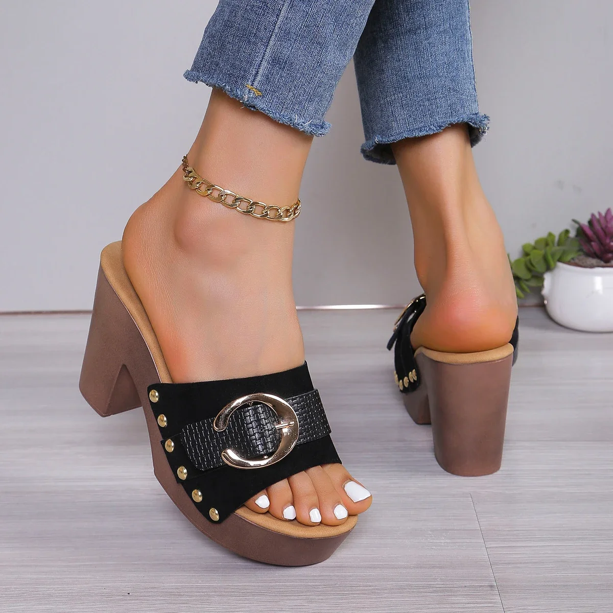 Wysokie obcasy damskie sandały letnie buty damskie sandały na platformie luksusowe slajdy kobiety projektanci buty Outdoor Walking buty damskie