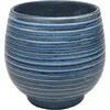 round ceramic pot with blue and white crackle design