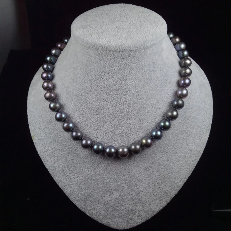 10-11mm Big Pearl Necklace For Women,Natural Freshwater Black Pearl Necklace 925 Silver party Jewelry fine