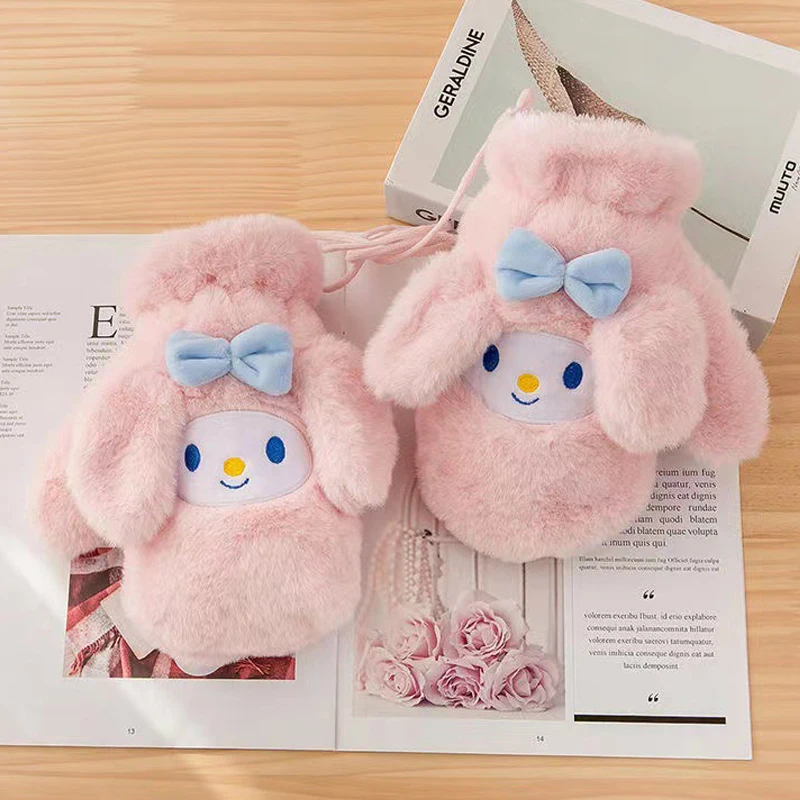 

Женские теплые перчатки My Melody, милые Мультяшные плюшевые детские подарки