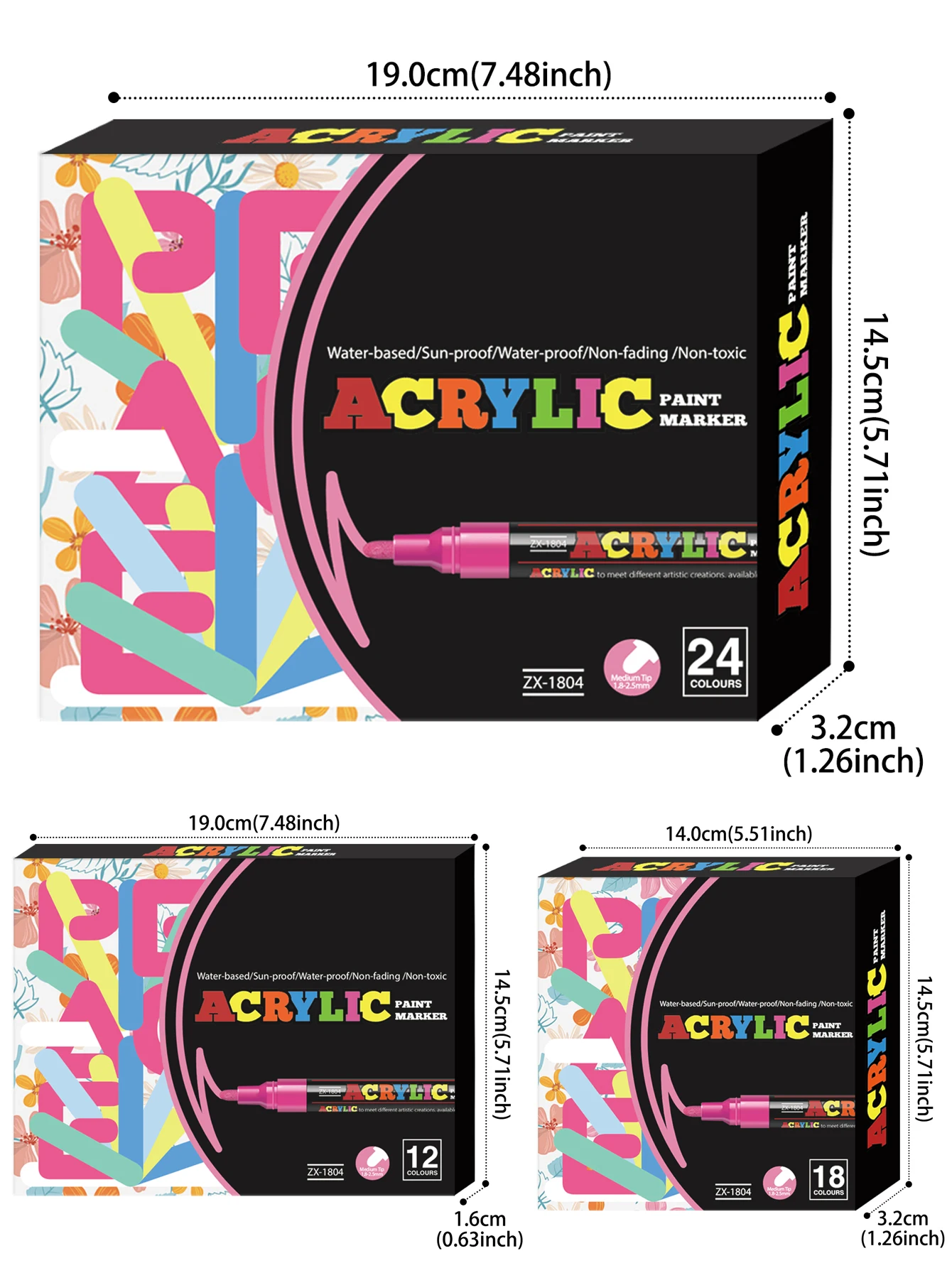 72가지 색상, 6가지 주요 색상 구성, 각 색상 12개, 수성 아크릴 마커, 얇은 스트로크와 넓은 스트로크 모두 사용 가능한 이중 팁, 다양한 재료에 적합, 아트 드로잉, DIY 공예 장식 펜, 방수 및 속