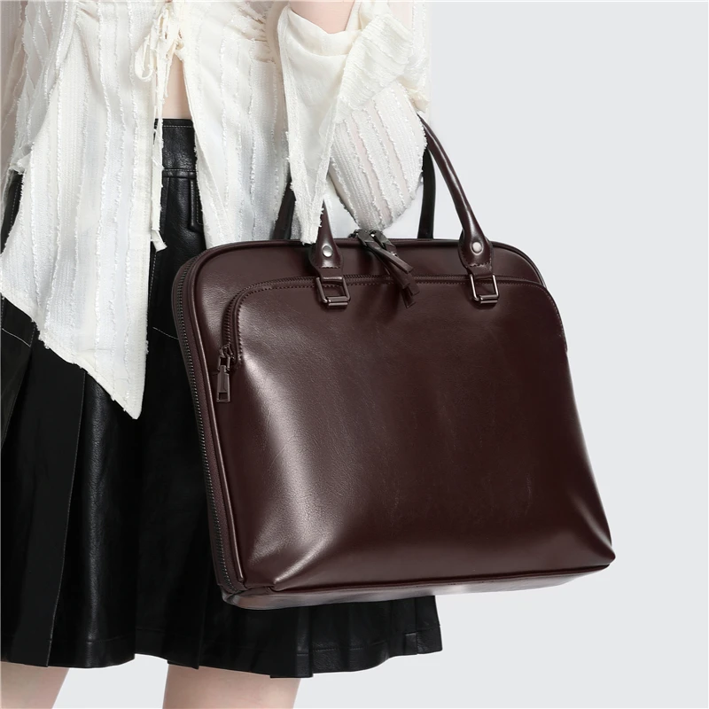 Hifashion 여성용 소가죽 비즈니스 서류 가방, 2024 트렌드 디자이너, 13, 14 인치 노트북 가방, 로비 숄더백