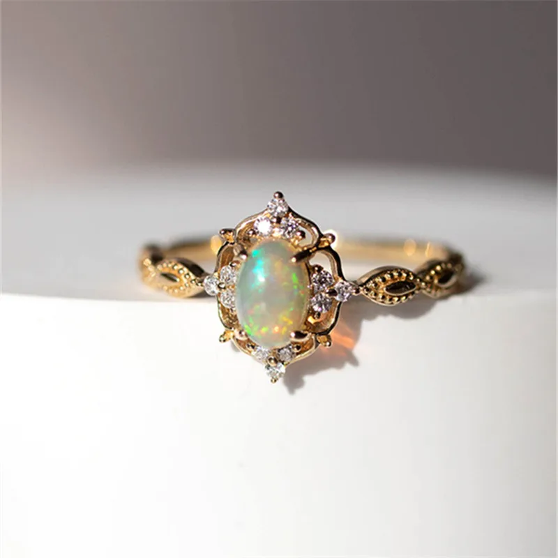 925 Sterling Silver Plated 18K Gold Imitate Opal Zircon Ring Luxury High Quality Jewelry Gifts For Women Girls