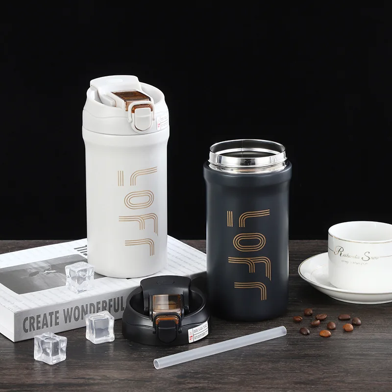 

Food grade stainless steel coffee cup, male and female student insulated cup, vacuum portable straw accompanying cup