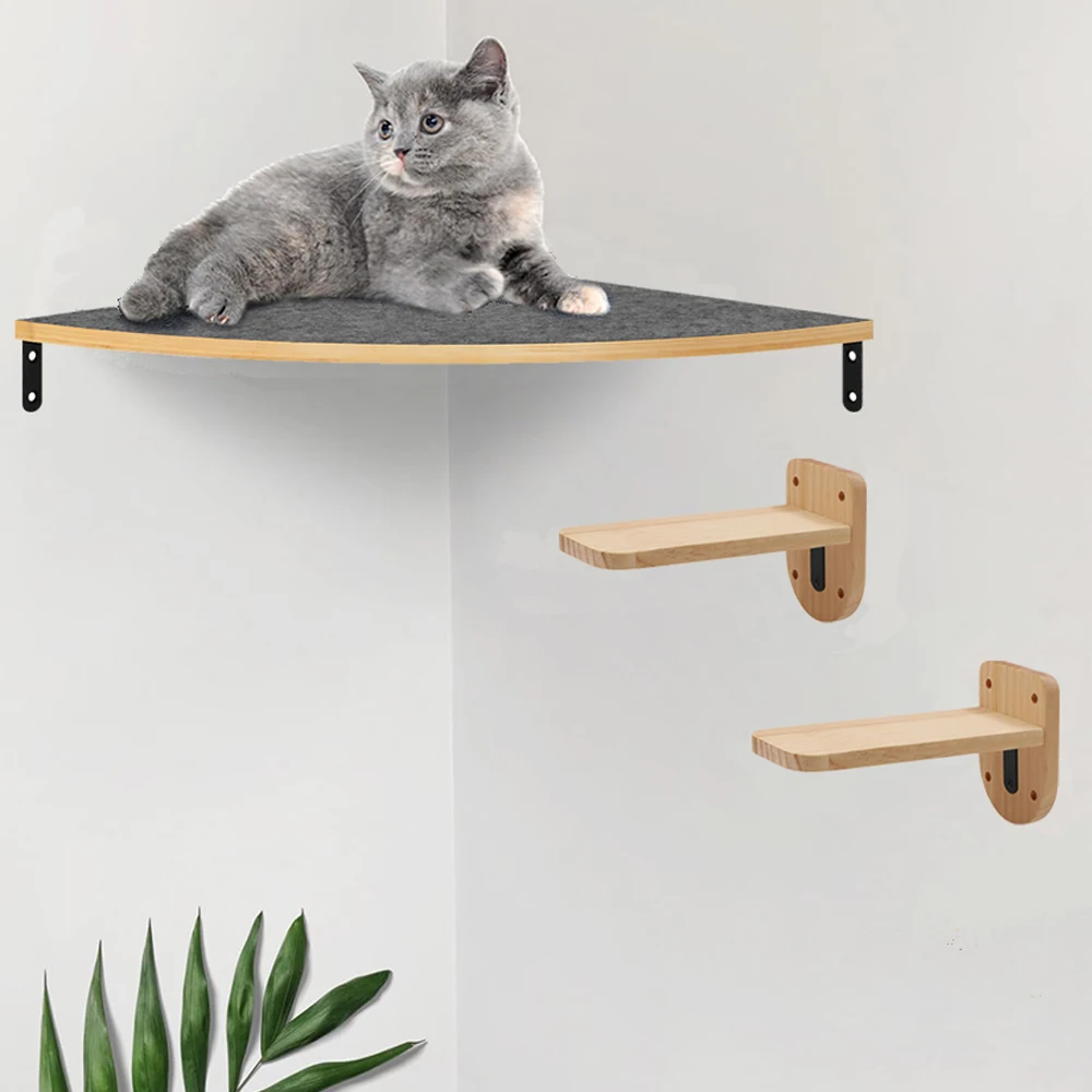 

Wall Mounted Wooden Cat Climbing Shelf Cat Platform with Jumping Pedals for Cat Playing Rest and Perch Cat Indoor Furniture