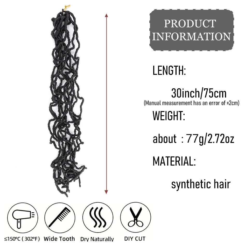synthetic 75cm 6 packs goddess faux locs crochet hair for  black women goddess locs crochet hair river locs crochet hair with cu
