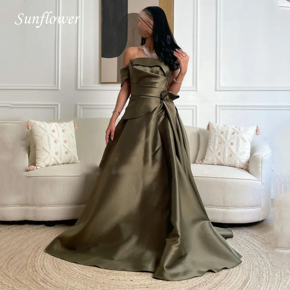 

Sunflower Boat Neck Prom Gowns Backless A-LINE Evening Dress Slim Pleat Satin Floor-Length Party Dress 2023 High-end Custom