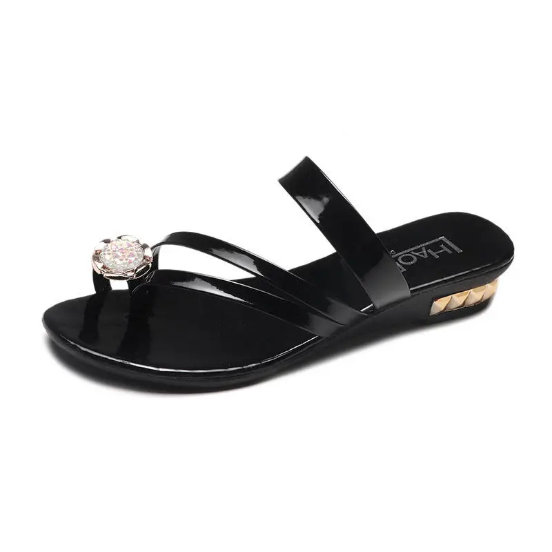 

Шлепанцы женские с открытым носком, повседневные сандалии с цветами, бисером, пляжные летние комнатные тапочки, прохладная Водная обувь, 2022