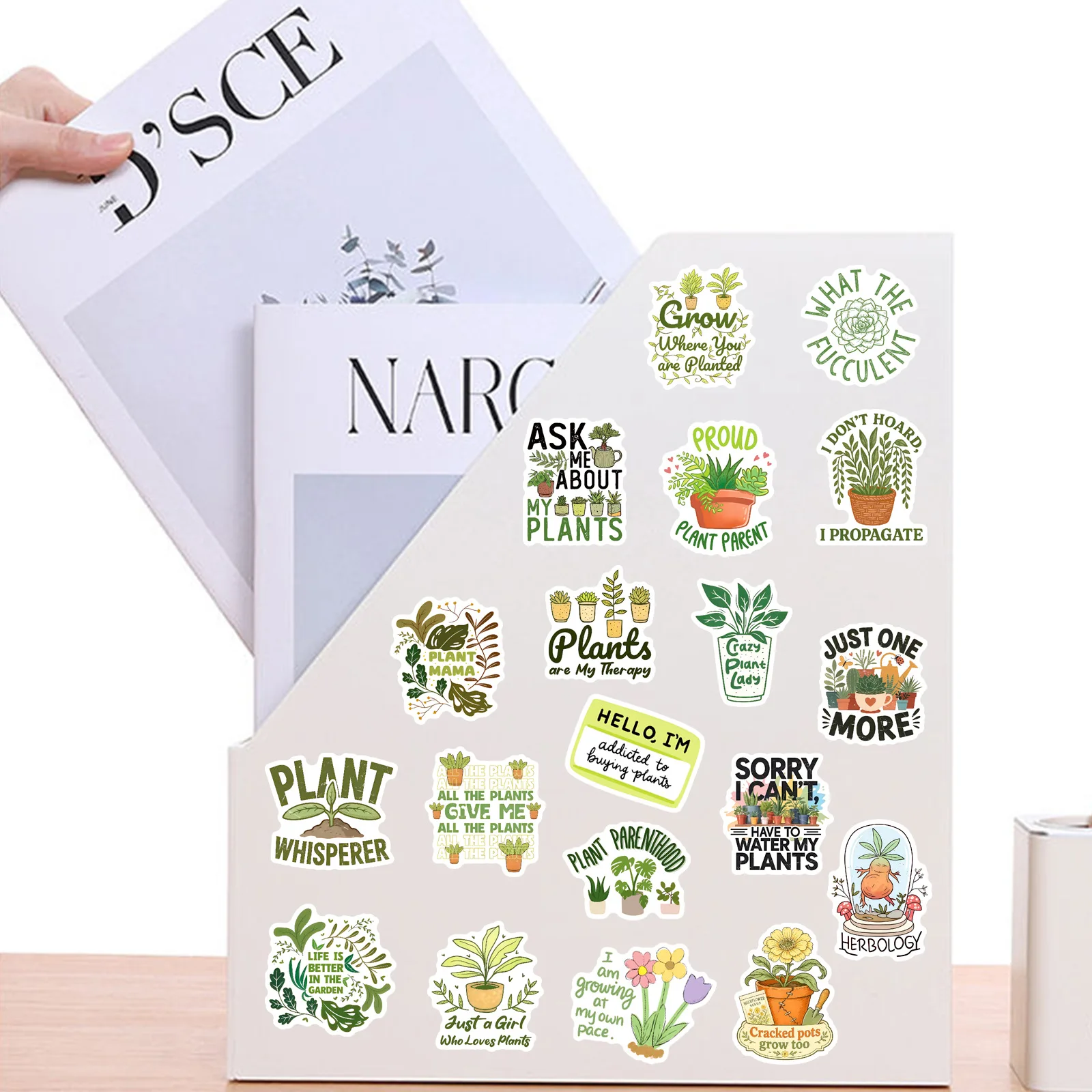 50Pcs 귀여운 식물 동기 부여 스티커 식물 녹색 미적 데칼 노트북 스크랩북 수하물 기타 헬멧 DIY 스티커