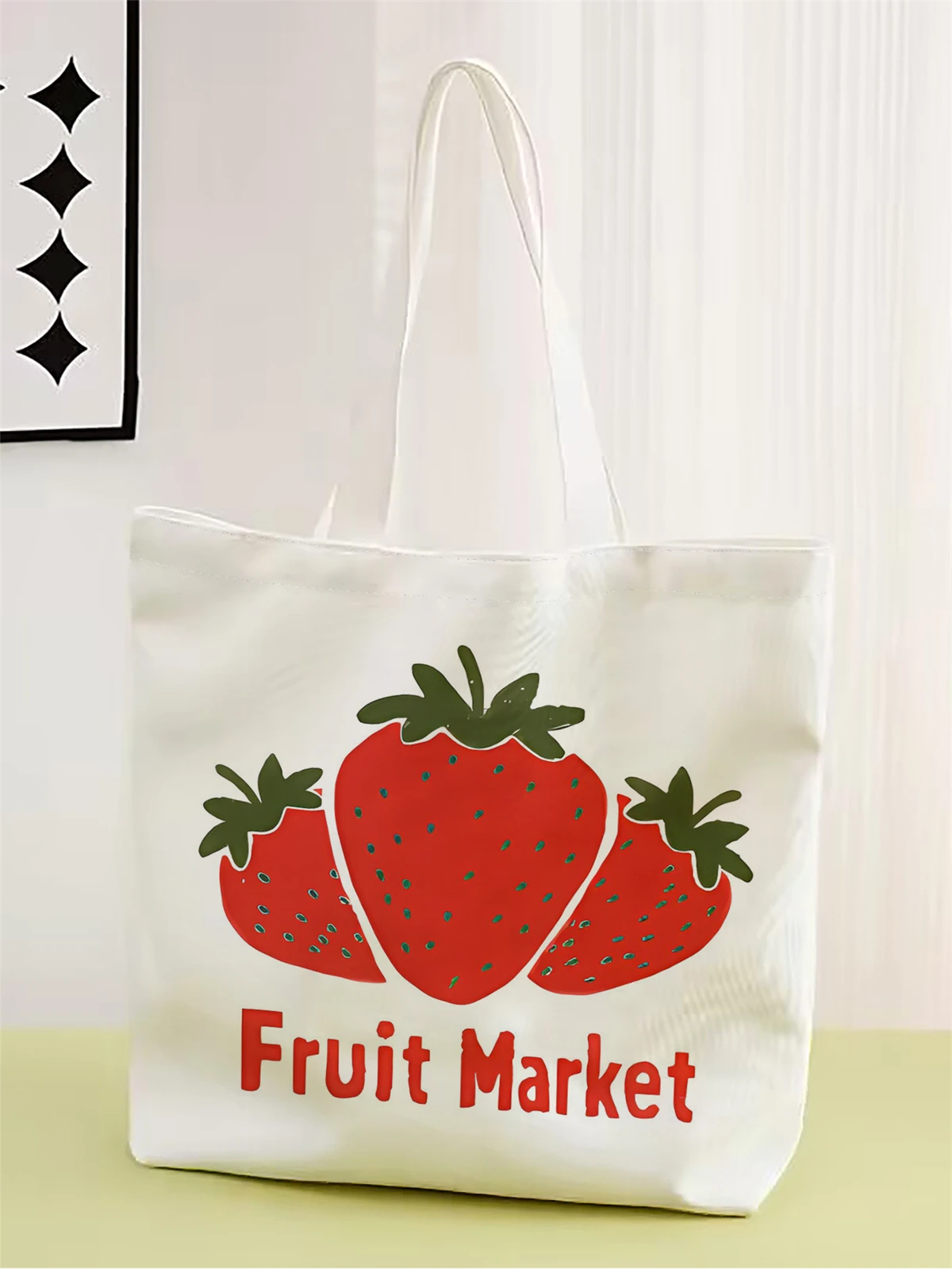 1pc,cartoon strawberry handbag, reusable fashionable handbag, multifunctional handbag, printed canvas shopping bag