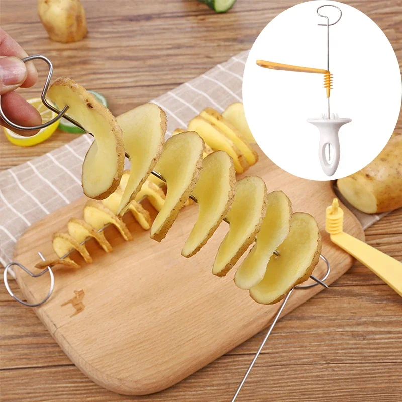 1Set Stainless Steel Plastic Rotate Potato Slicer Twisted Potato Spiral Slice Cutter Creative Vegetable Tool Kitchen Gadgets