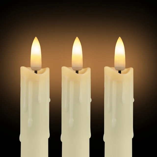 Paquet de 6/12/24 pièces bougies coniques scintillantes sans flamme LED avec casiers ivoire à distance pour la décoration de cheminée de mariage de noël 2